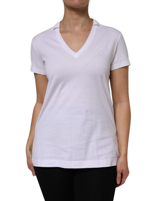 White Cotton Short Sleeve V-Neck Top T-shirt Dolce & Gabbana