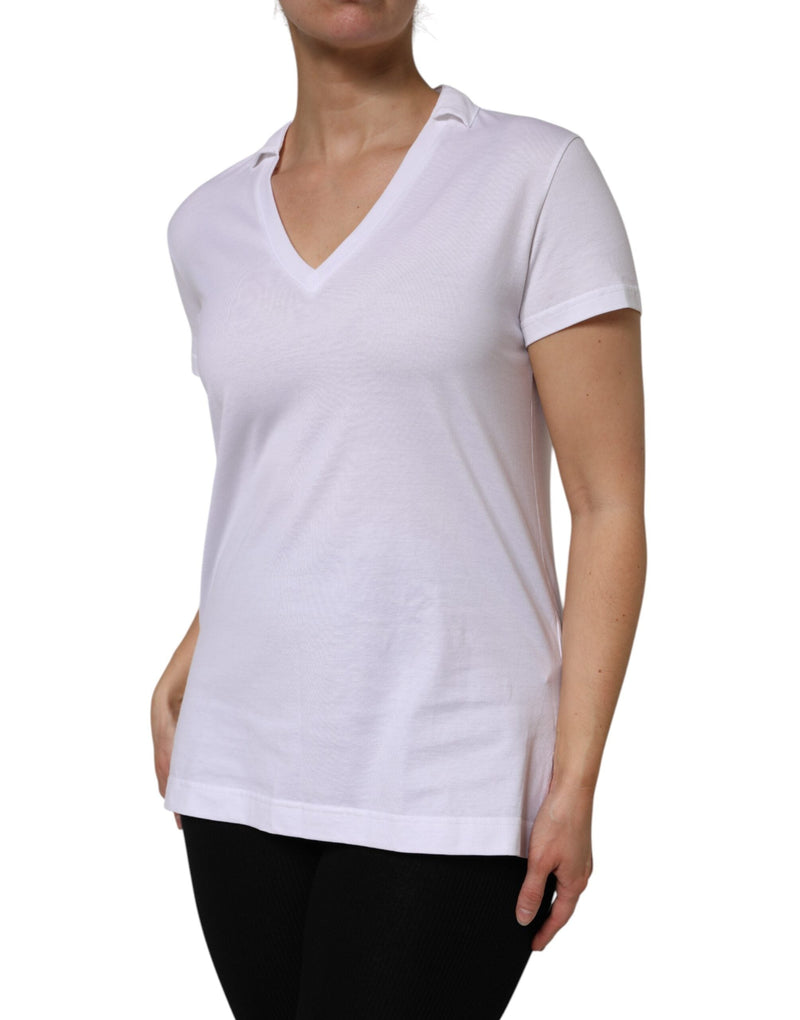 White Cotton Short Sleeve V-Neck Top T-shirt Dolce & Gabbana