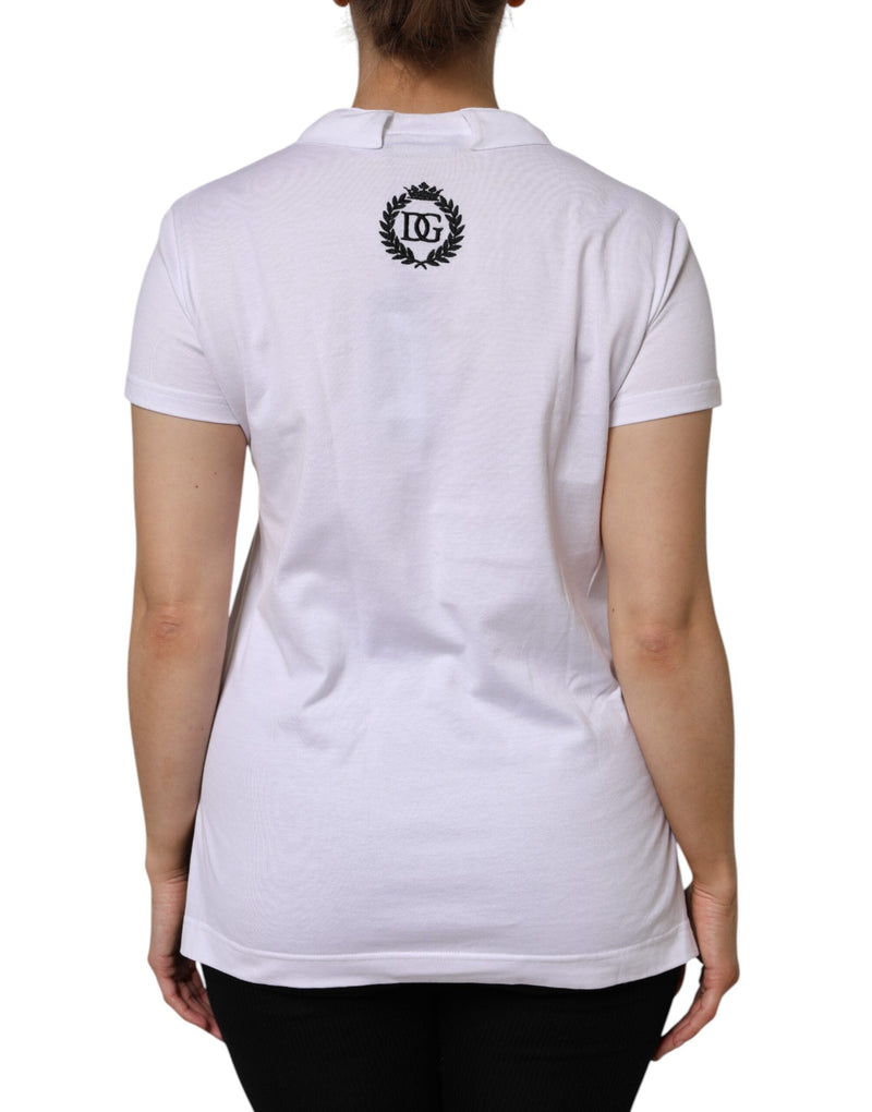 White Cotton Short Sleeve V-Neck Top T-shirt Dolce & Gabbana