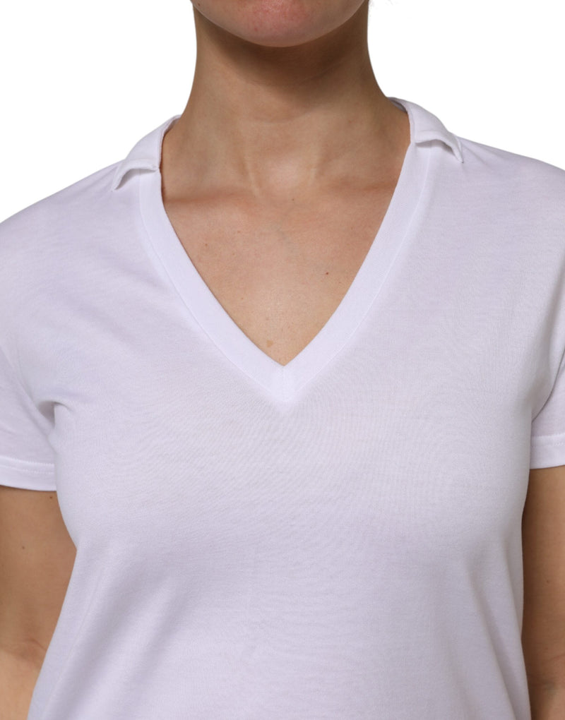 White Cotton Short Sleeve V-Neck Top T-shirt Dolce & Gabbana