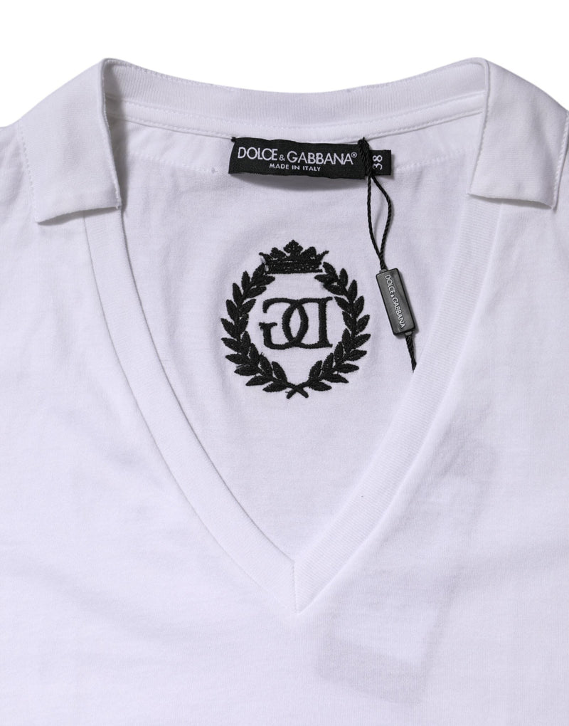 White Cotton Short Sleeve V-Neck Top T-shirt Dolce & Gabbana