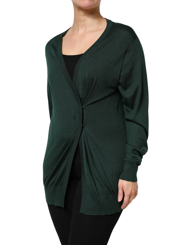 Dark Green Cashmere Silk Cardigan Sweater Dolce & Gabbana
