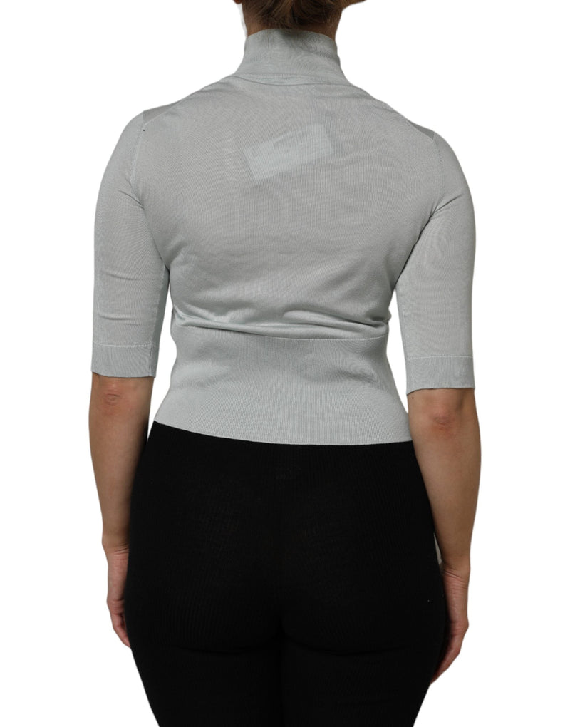 Light Green Silk Turtleneck 3/4 Sleeves Top Dolce & Gabbana