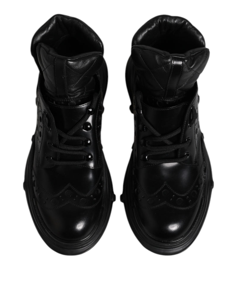 Black Leather Casual Mens Ankle Boots Shoes Dolce & Gabbana