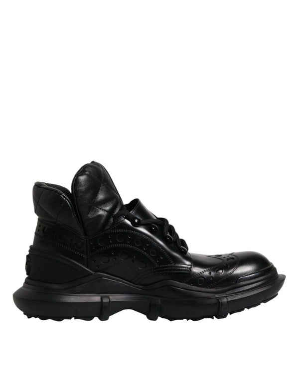 Black Leather Casual Mens Ankle Boots Shoes Dolce & Gabbana