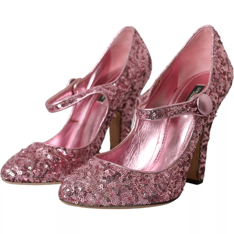 Pink Sequin Mary Jane Pumps High Heels Shoes Dolce & Gabbana