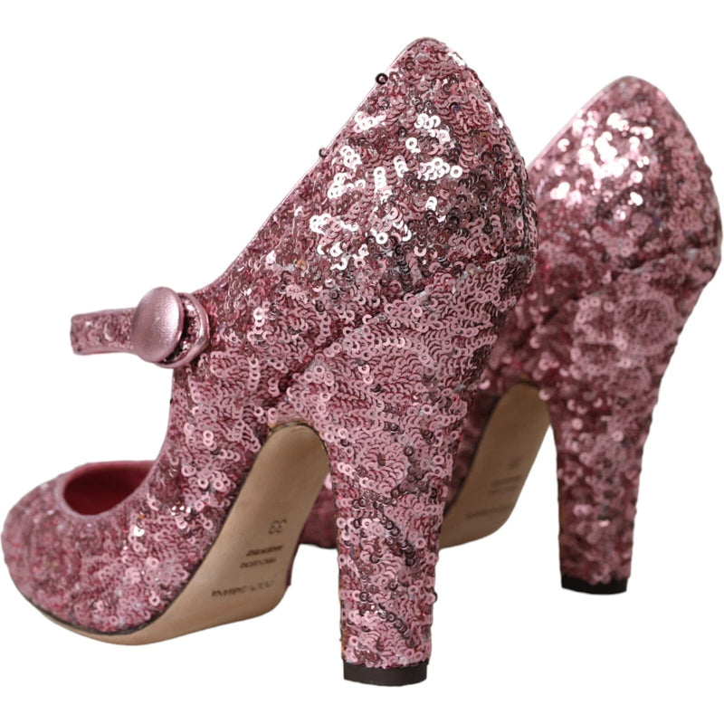 Pink Sequin Mary Jane Pumps High Heels Shoes Dolce & Gabbana
