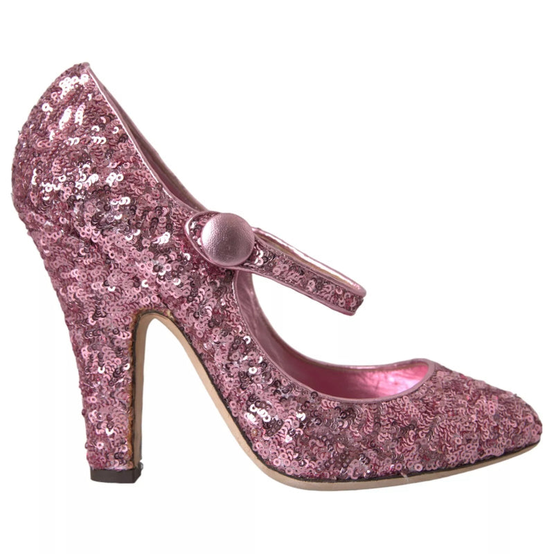 Pink Sequin Mary Jane Pumps High Heels Shoes Dolce & Gabbana