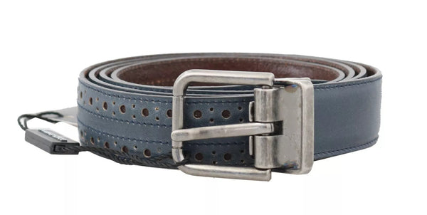 Blue Perforated Leather Gray Buckle Belt Dolce & Gabbana