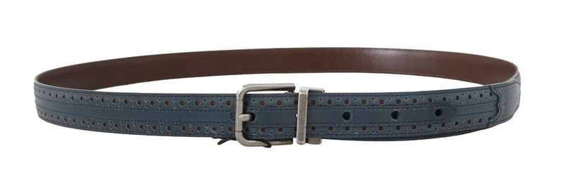 Blue Perforated Leather Gray Buckle Belt Dolce & Gabbana