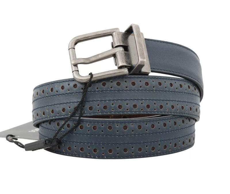 Blue Perforated Leather Gray Buckle Belt Dolce & Gabbana