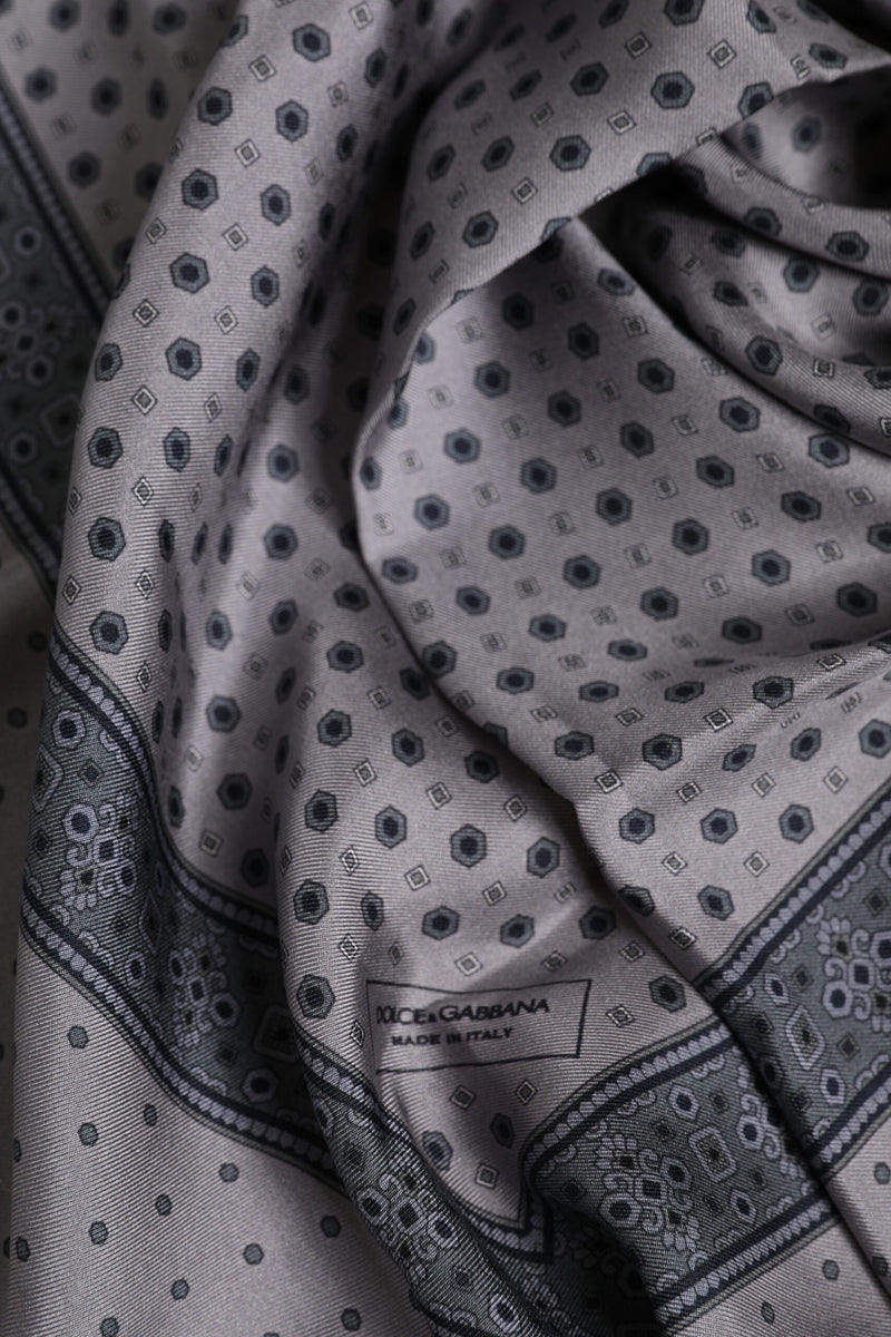 Gray Polka Dot Silk Square Men Foulard Scarf Dolce & Gabbana