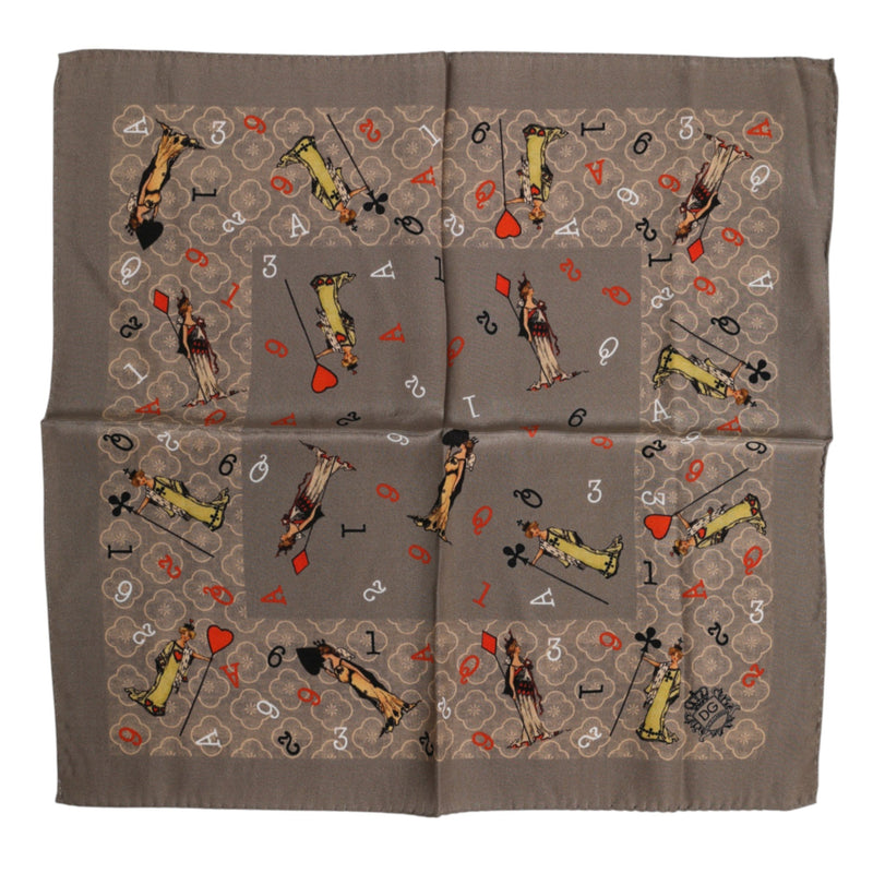 Brown Silk Printed Square Men Foulard Scarf Dolce & Gabbana