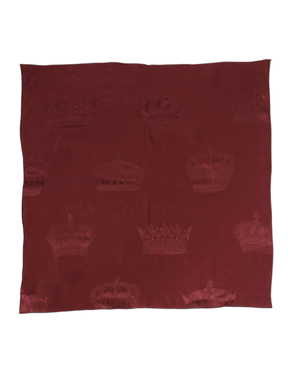 Maroon Silk Crown Square Men Foulard Scarf Dolce & Gabbana