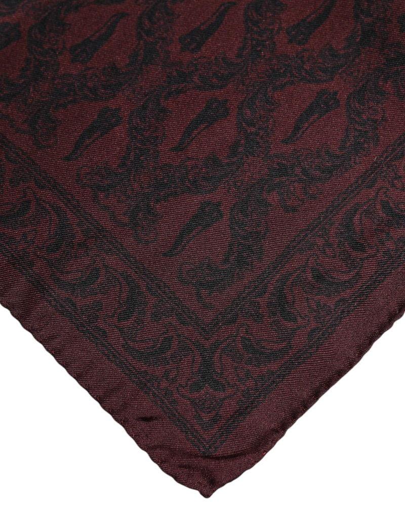 Maroon Black Printed Square Men Foulard Scarf Dolce & Gabbana