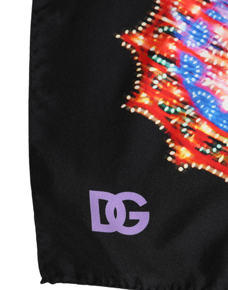 Black Multicolor Print Square Foulard Scarf Dolce & Gabbana