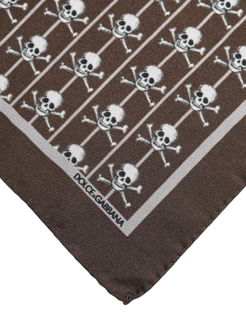 Brown Skull Silk Square Men Foulard Scarf Dolce & Gabbana