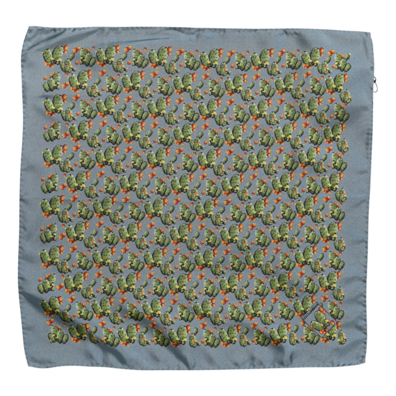 Gray Green Cactus Print Square Foulard Scarf Dolce & Gabbana