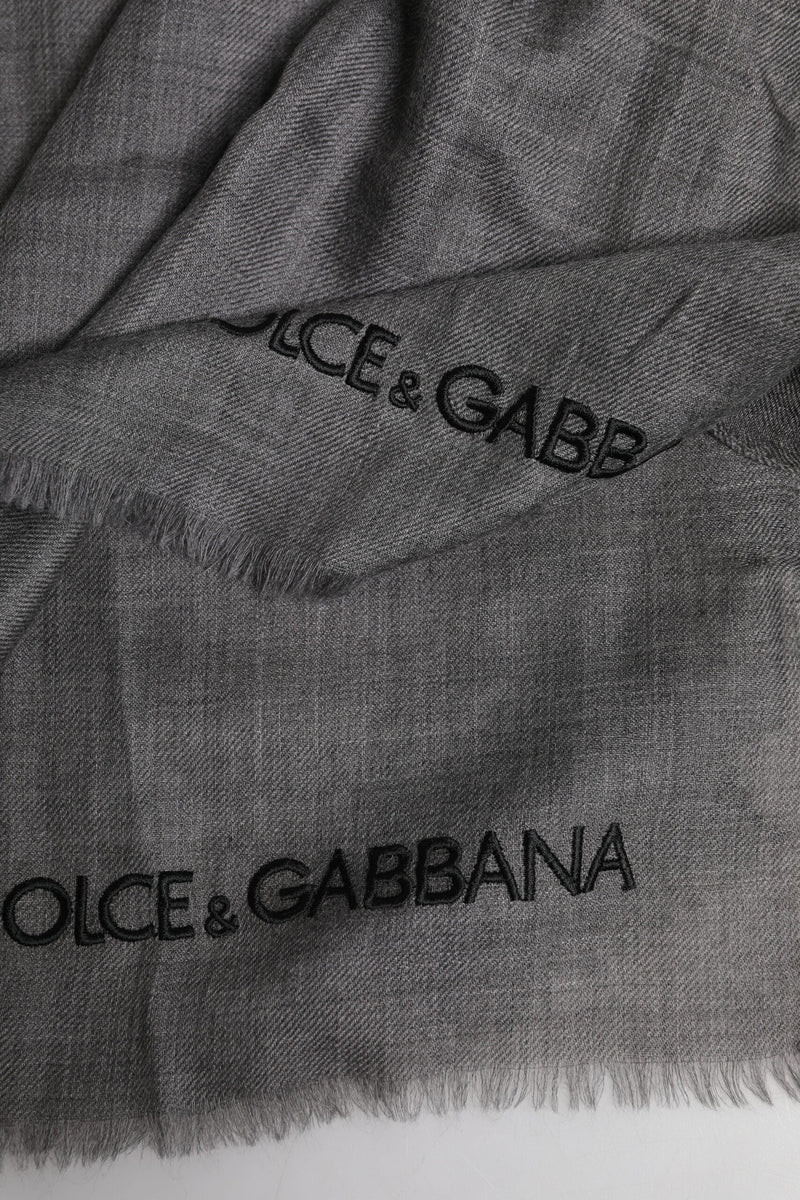 Gray Logo Print Neck Warmer Wrap Shawl Scarf Dolce & Gabbana