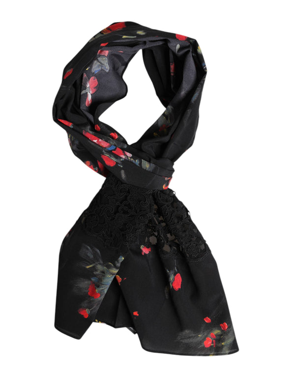 Black Floral Print Neck Warmer Wrap Scarf Dolce & Gabbana