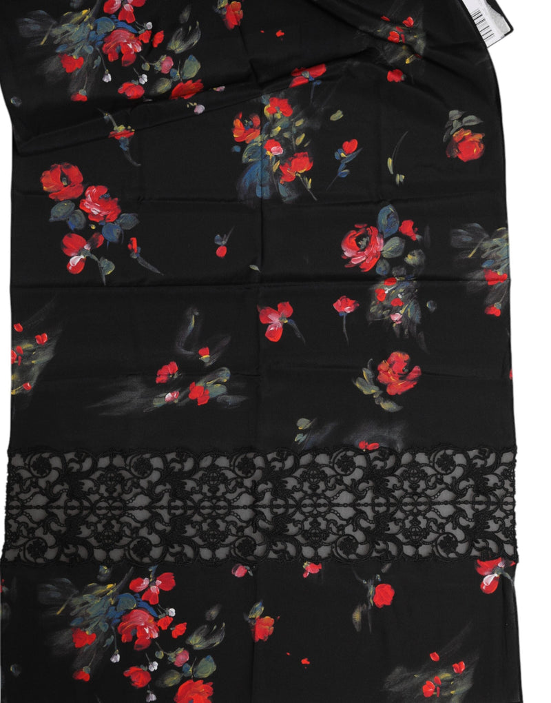 Black Floral Print Neck Warmer Wrap Scarf Dolce & Gabbana