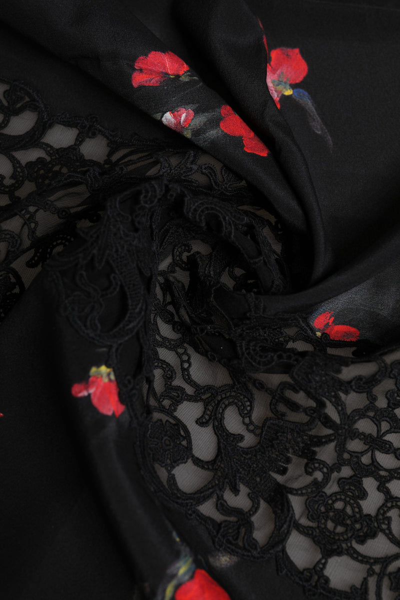 Black Floral Print Neck Warmer Wrap Scarf Dolce & Gabbana