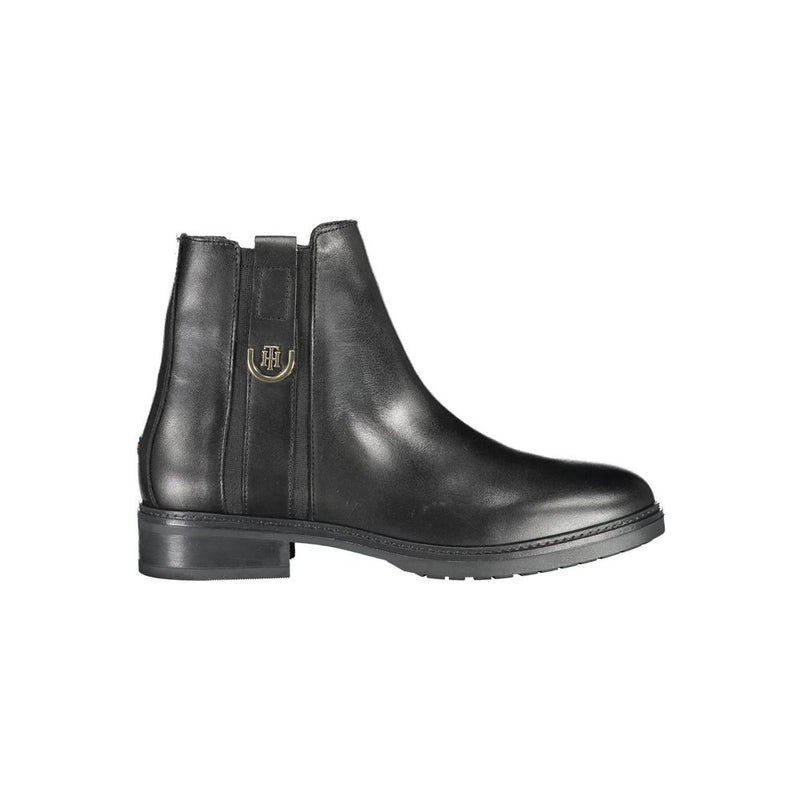 Black Leather Women Boot Tommy Hilfiger