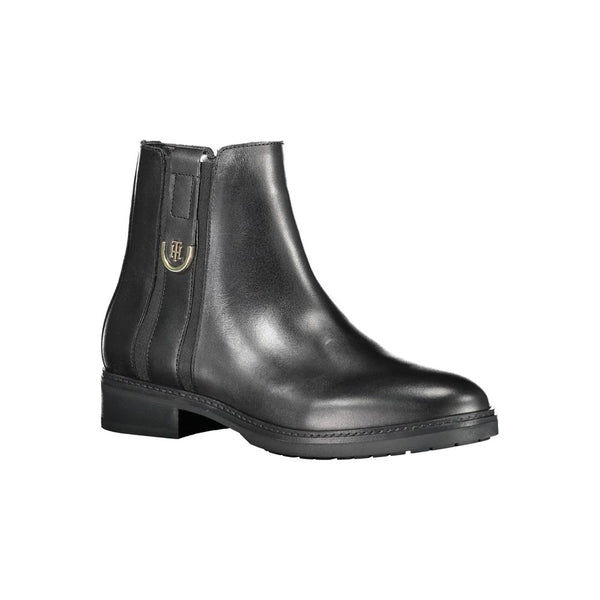 Black Leather Women Boot Tommy Hilfiger
