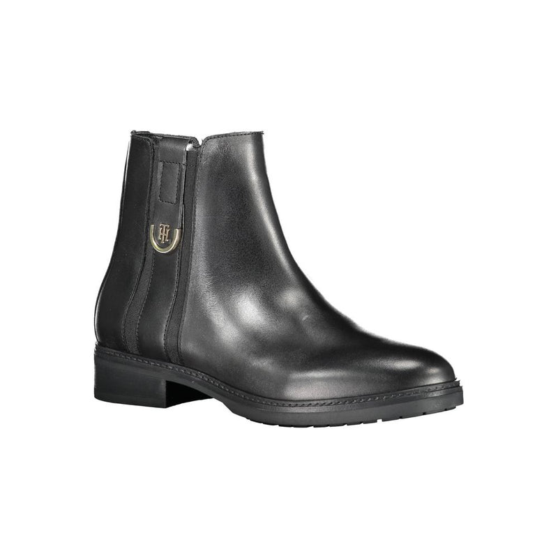 Black Leather Women Boot Tommy Hilfiger