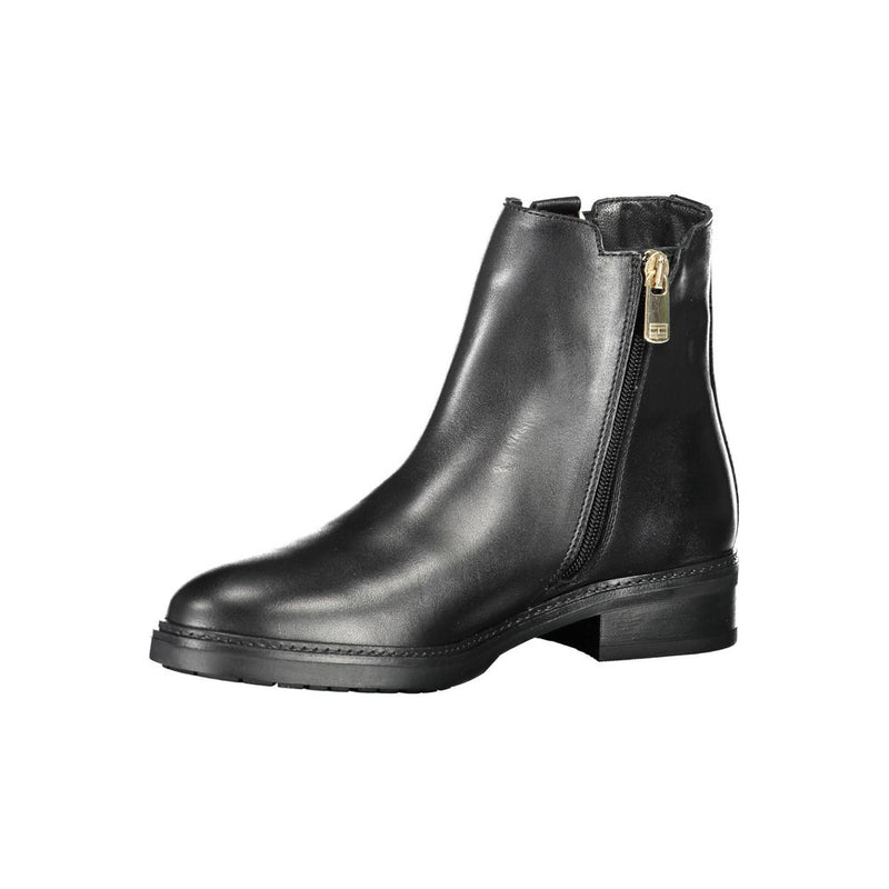 Black Leather Women Boot Tommy Hilfiger