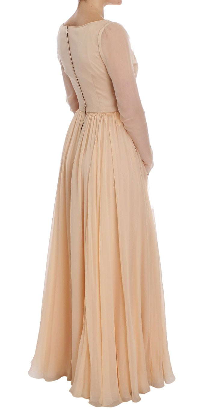 Elegant Beige Silk Full Length Sheath Dress Dolce & Gabbana