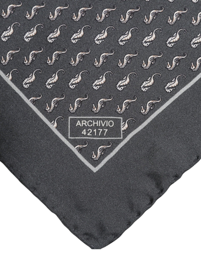 Black Fish Print Silk Square Men Foulard Scarf Dolce & Gabbana