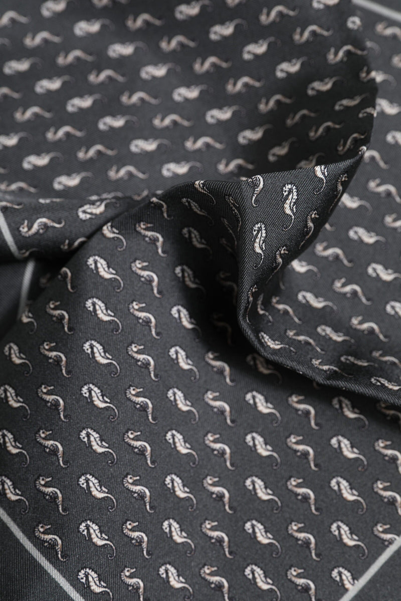Black Fish Print Silk Square Men Foulard Scarf Dolce & Gabbana