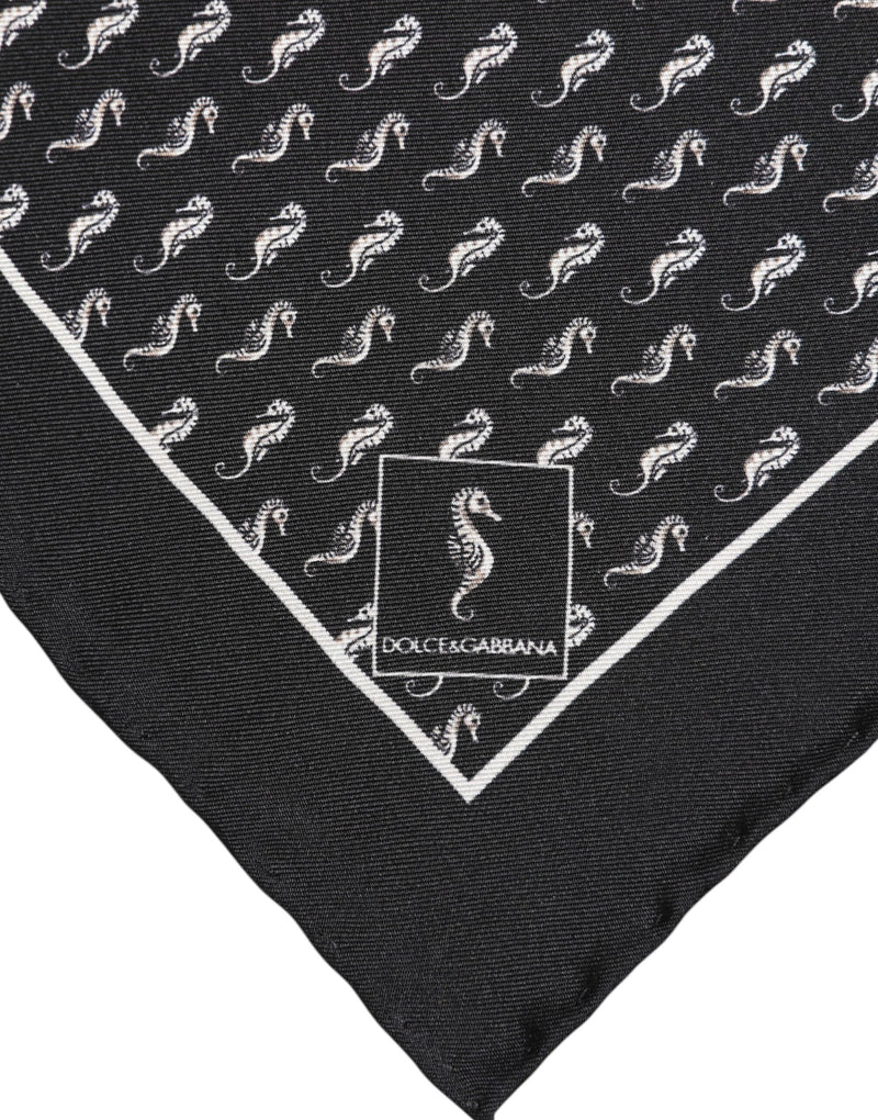 Black Sea Horse Silk Square Men Foulard Scarf Dolce & Gabbana