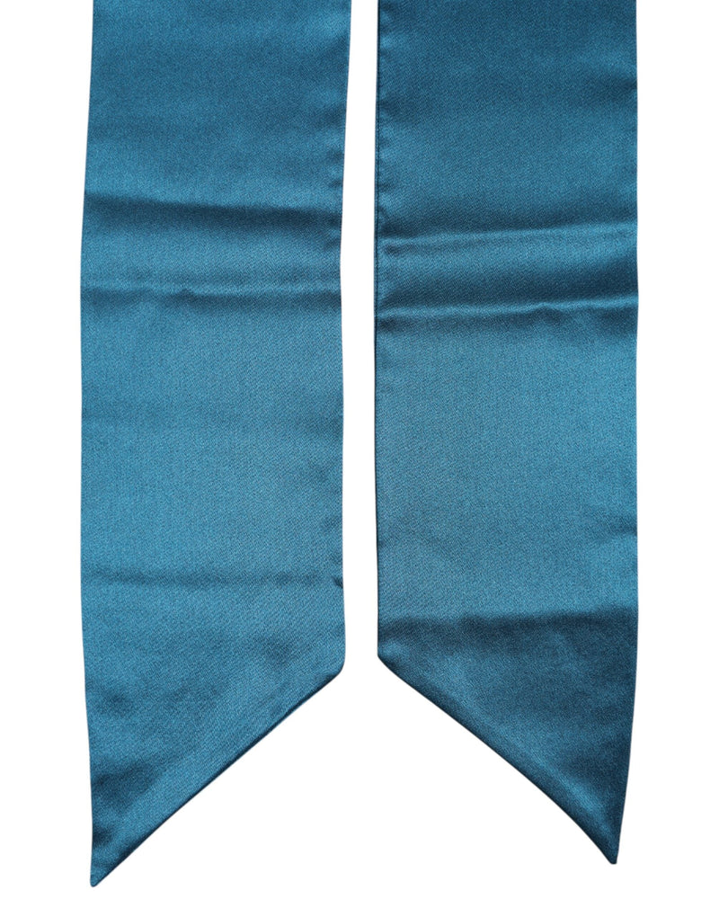 Blue Satin Silk Skinny Foulard Wrap Scarf Dolce & Gabbana