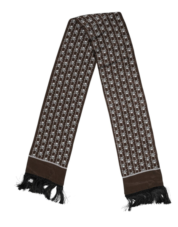Brown Skulls Print Fringes Men Foulard Scarf Dolce & Gabbana