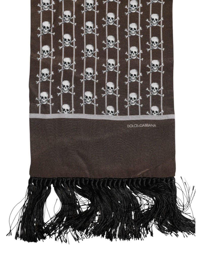 Brown Skulls Print Fringes Men Foulard Scarf Dolce & Gabbana