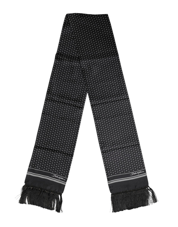 Black White Polka Dot Fringes Foulard Scarf Dolce & Gabbana