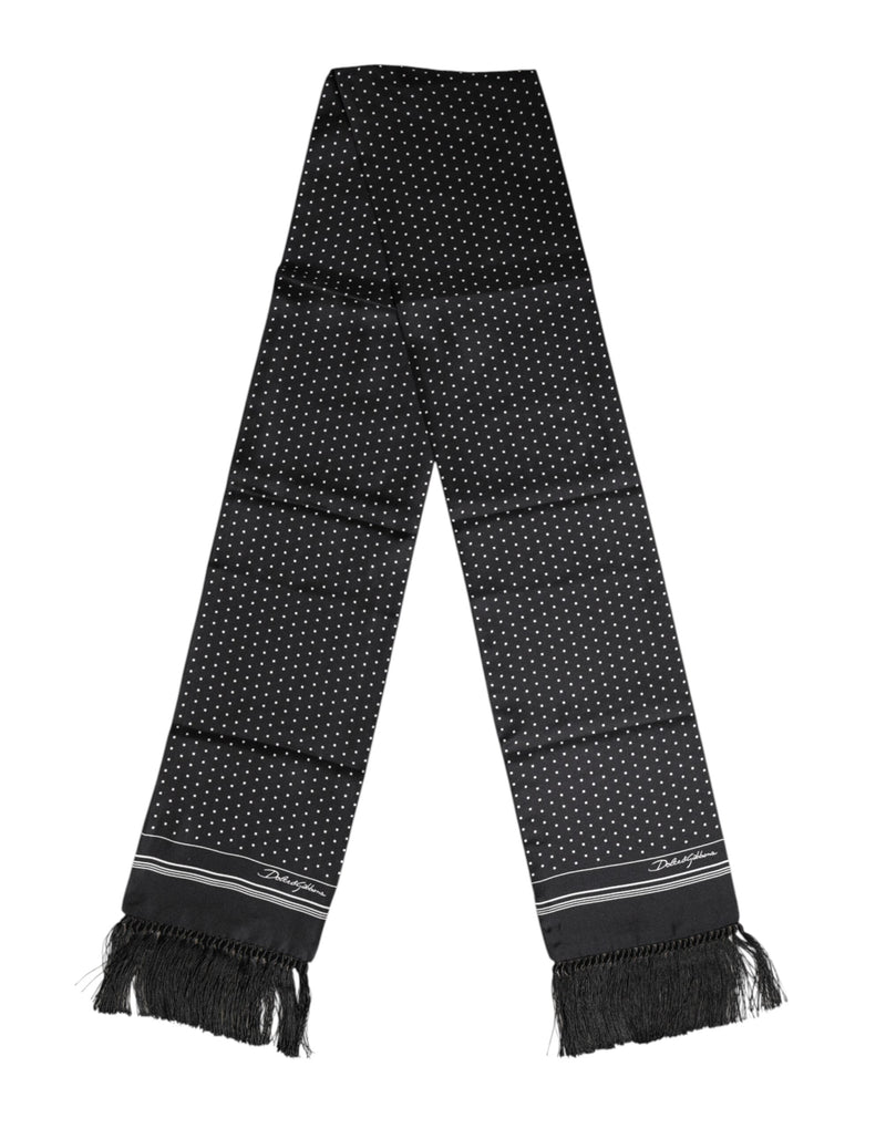Black White Polka Dot Fringes Foulard Scarf Dolce & Gabbana