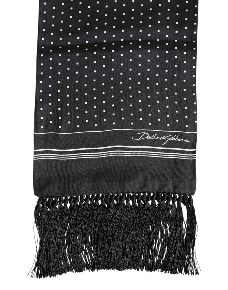 Black White Polka Dot Fringes Foulard Scarf Dolce & Gabbana