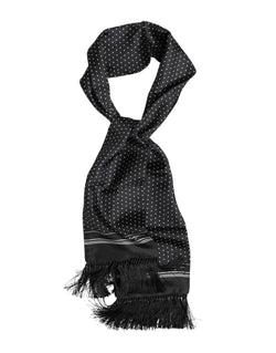 Black White Polka Dot Fringes Foulard Scarf Dolce & Gabbana
