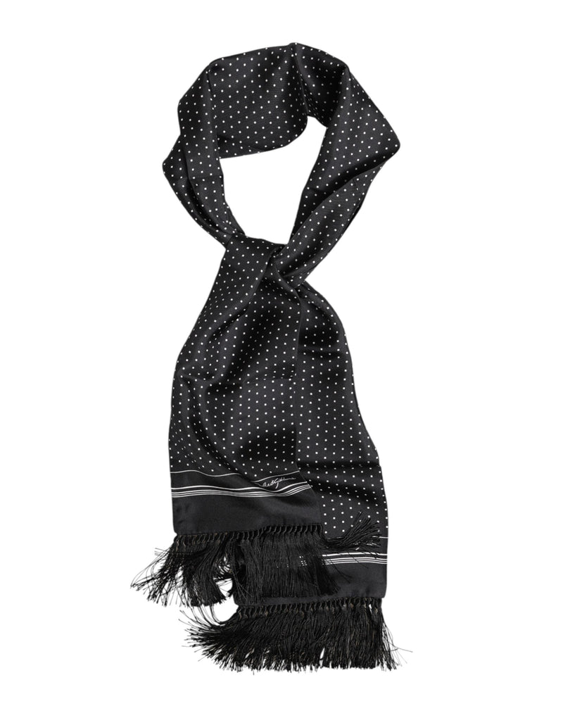 Black White Polka Dot Fringes Foulard Scarf Dolce & Gabbana