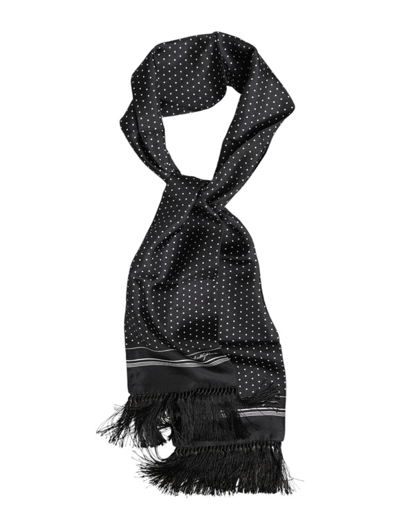Black White Polka Dot Fringes Foulard Scarf Dolce & Gabbana