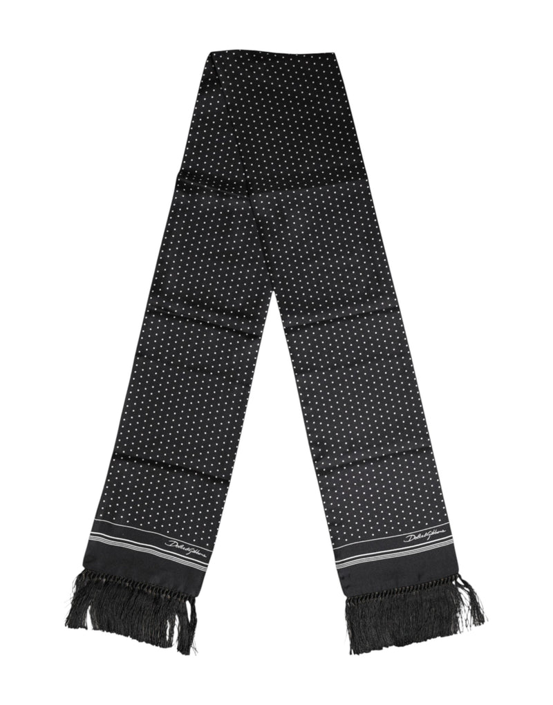 Black White Polka Dot Fringes Foulard Scarf Dolce & Gabbana