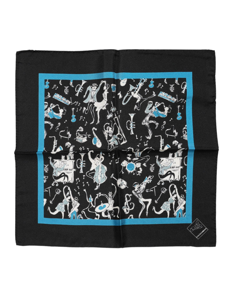 Black Jazz Club Silk Square Men Foulard Scarf Dolce & Gabbana