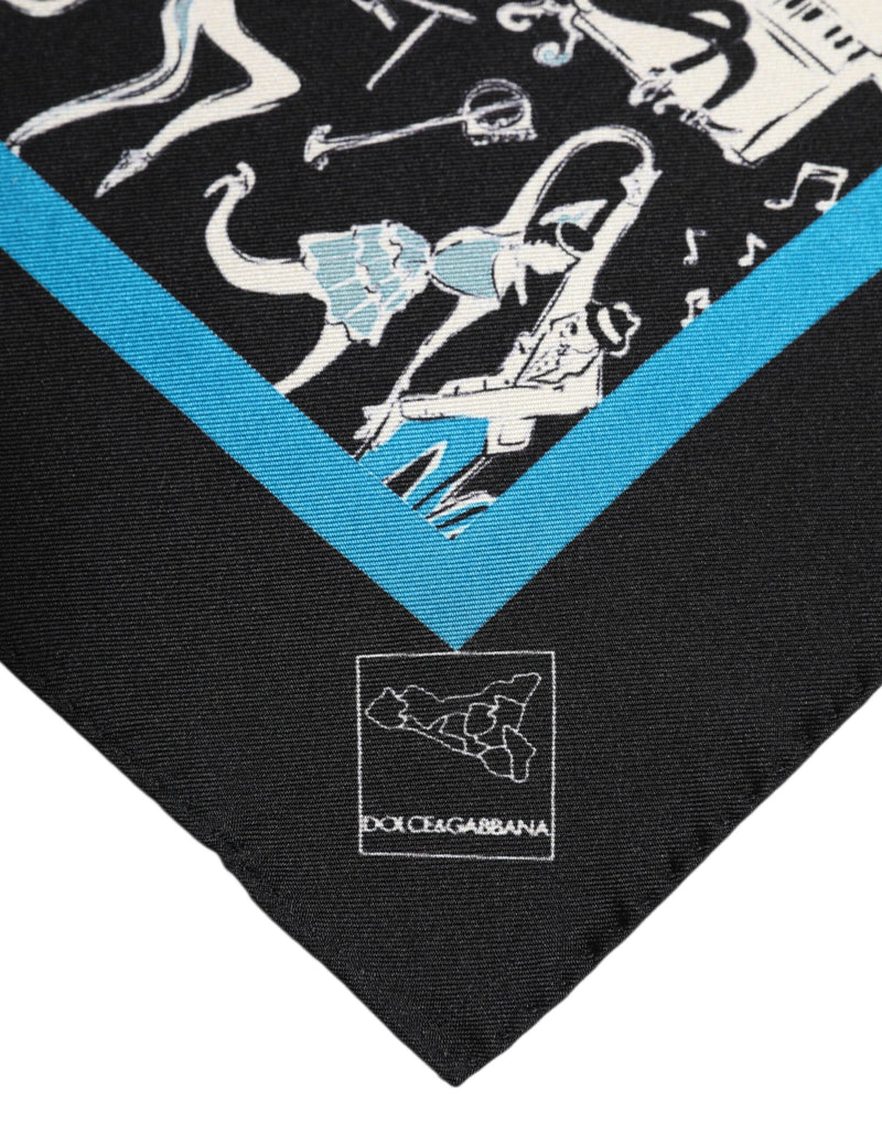 Black Jazz Club Silk Square Men Foulard Scarf Dolce & Gabbana