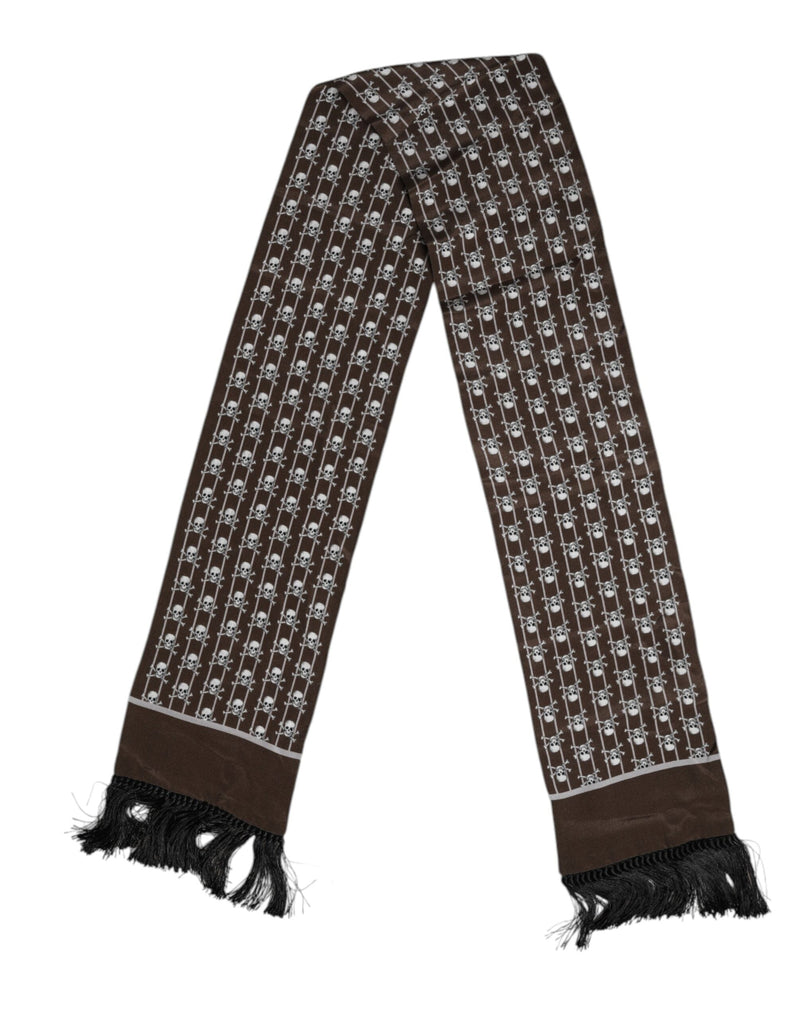 Brown Skulls Print Fringes Foulard Scarf Dolce & Gabbana