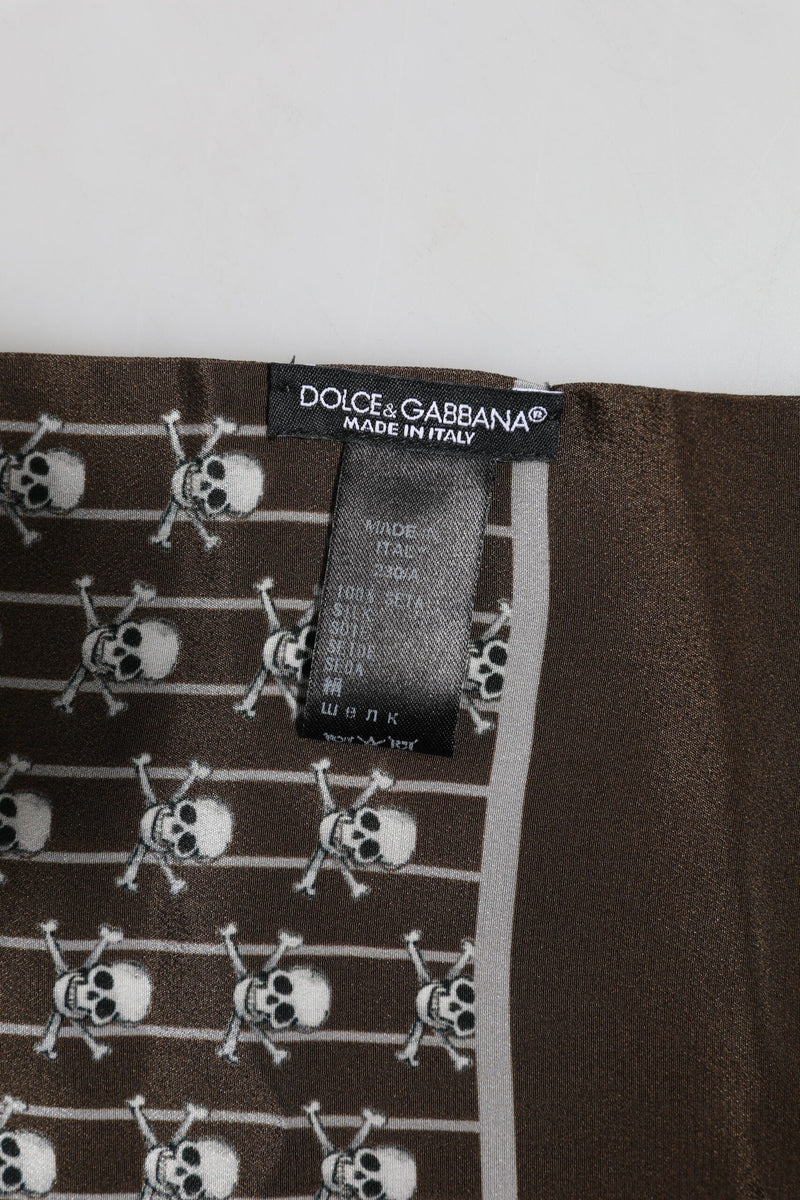 Brown Skulls Print Fringes Foulard Scarf Dolce & Gabbana