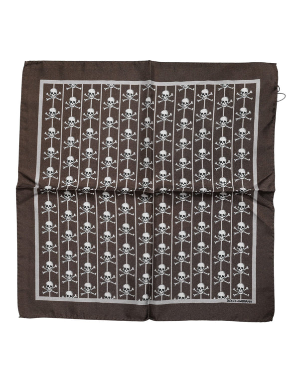 Brown Skull Silk Square Men Foulard Scarf Dolce & Gabbana