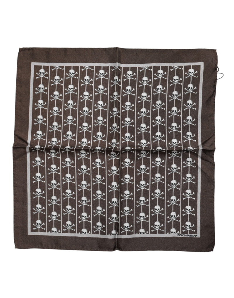 Brown Skull Silk Square Men Foulard Scarf Dolce & Gabbana